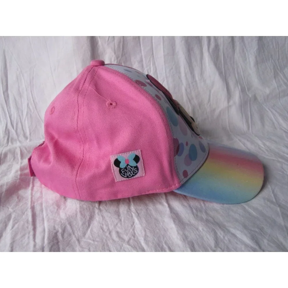 Cute Girls Disney Minnie Mouse Pink Hat Cap with Glitter Rainbow Brim OSFA‎